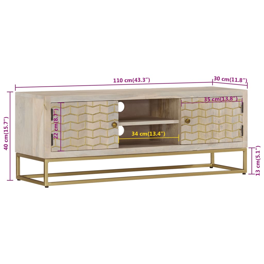 tv-bord 110x30x40 cm massivt afbleget mangotræ