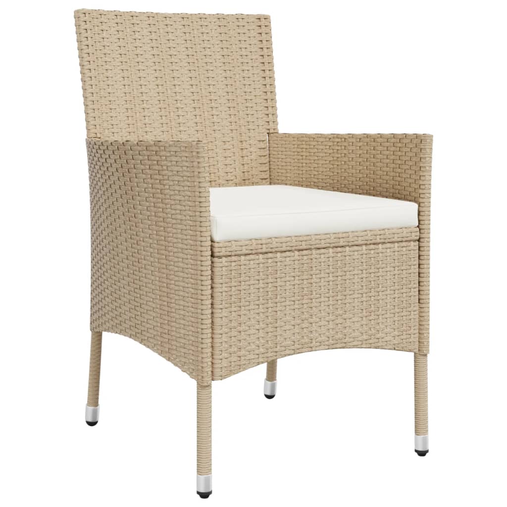 spisebordssæt til haven 3 dele med hynder polyrattan beige