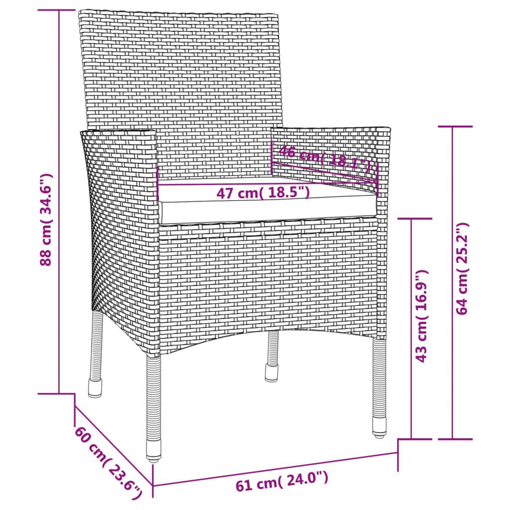 spisebordssæt til haven 3 dele med hynder polyrattan beige