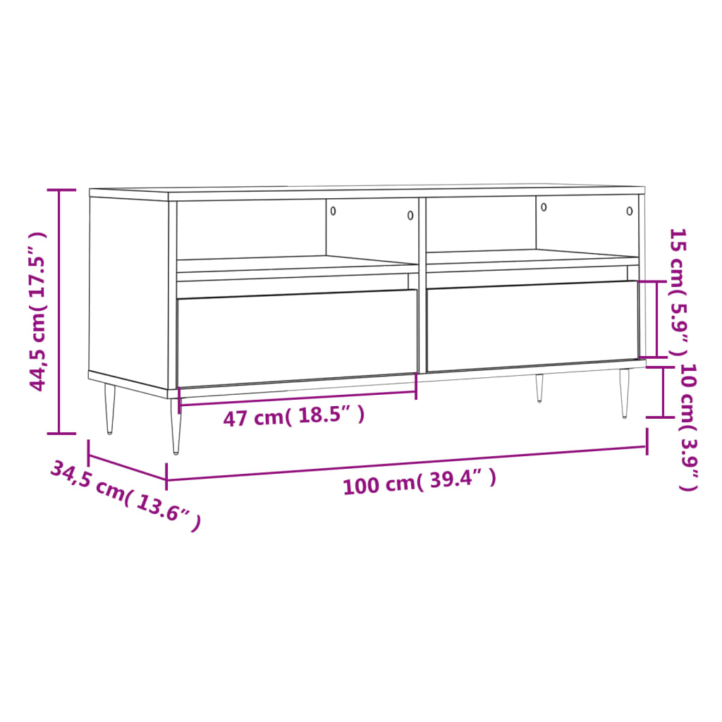 tv-bord 100x34,5x44,5 cm konstrueret træ hvid