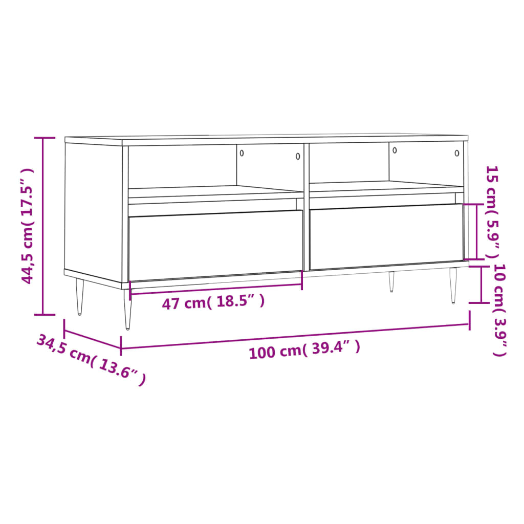 tv-bord 100x34,5x44,5 cm konstrueret træ betongrå