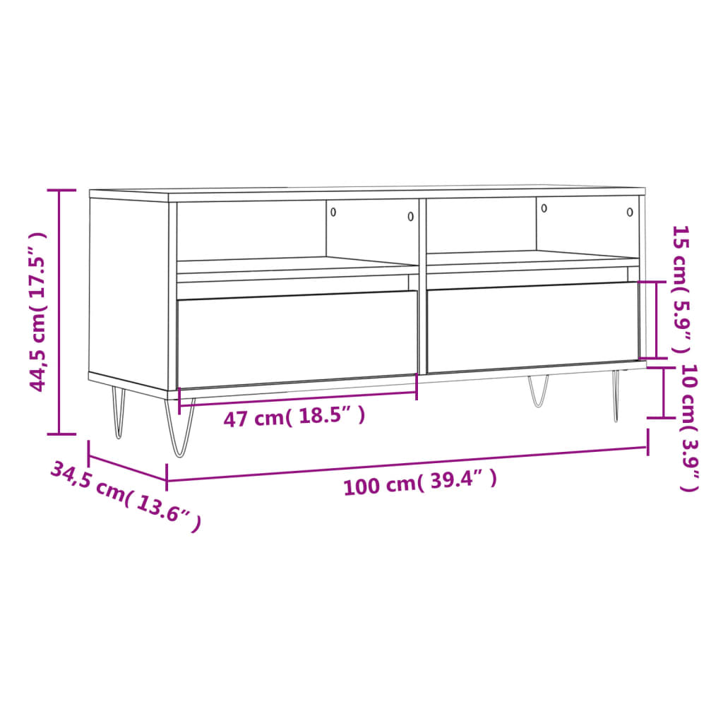 tv-bord 100x34,5x44,5 cm konstrueret træ hvid højglans