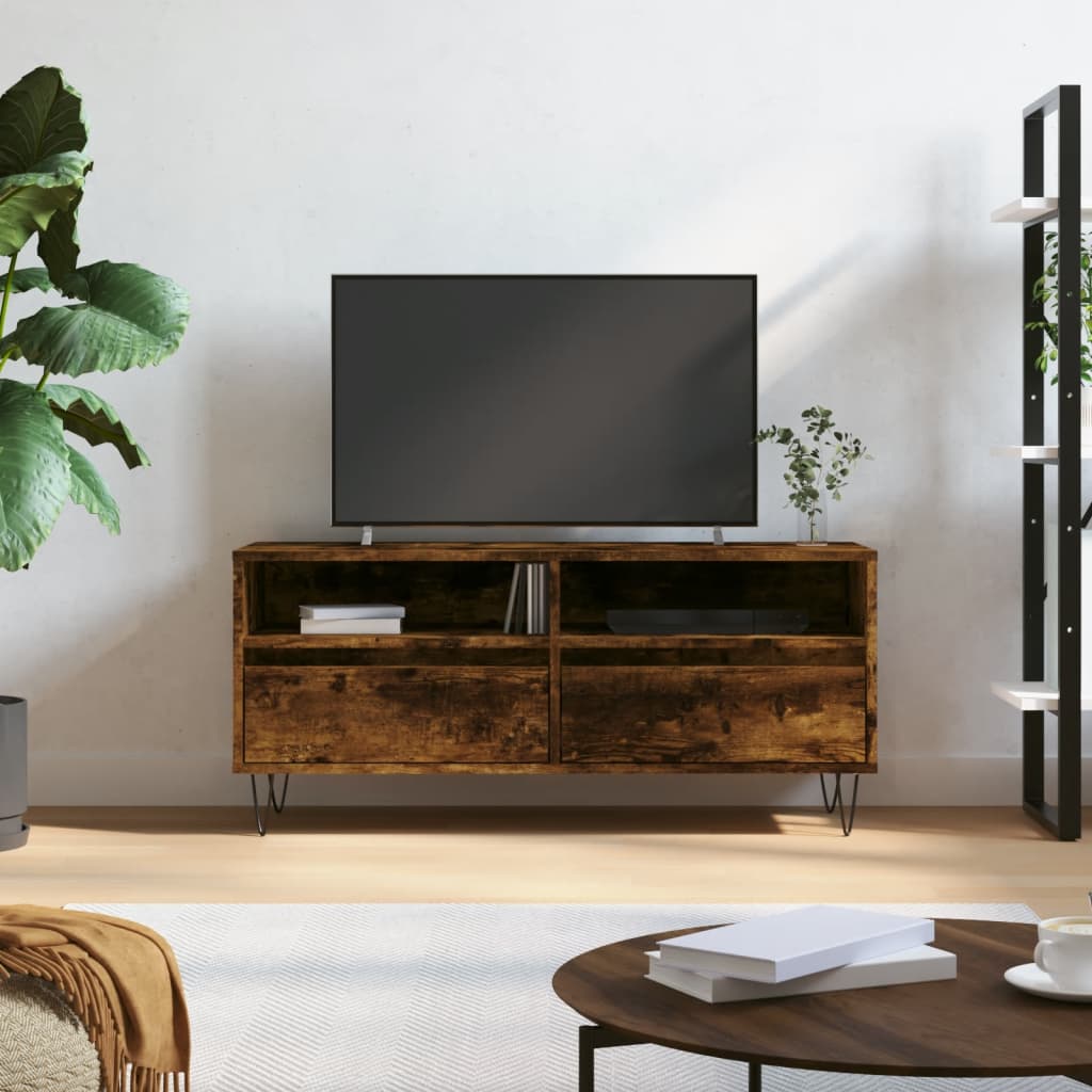 tv-bord 100x34,5x44,5 cm konstrueret træ røget egetræsfarve