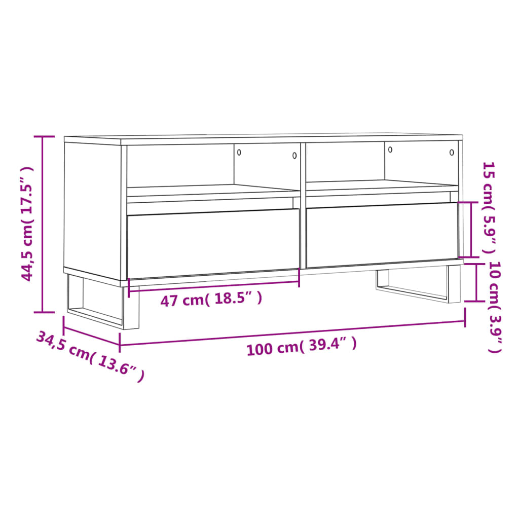 tv-bord 100x34,5x44,5 cm konstrueret træ røget egetræsfarve