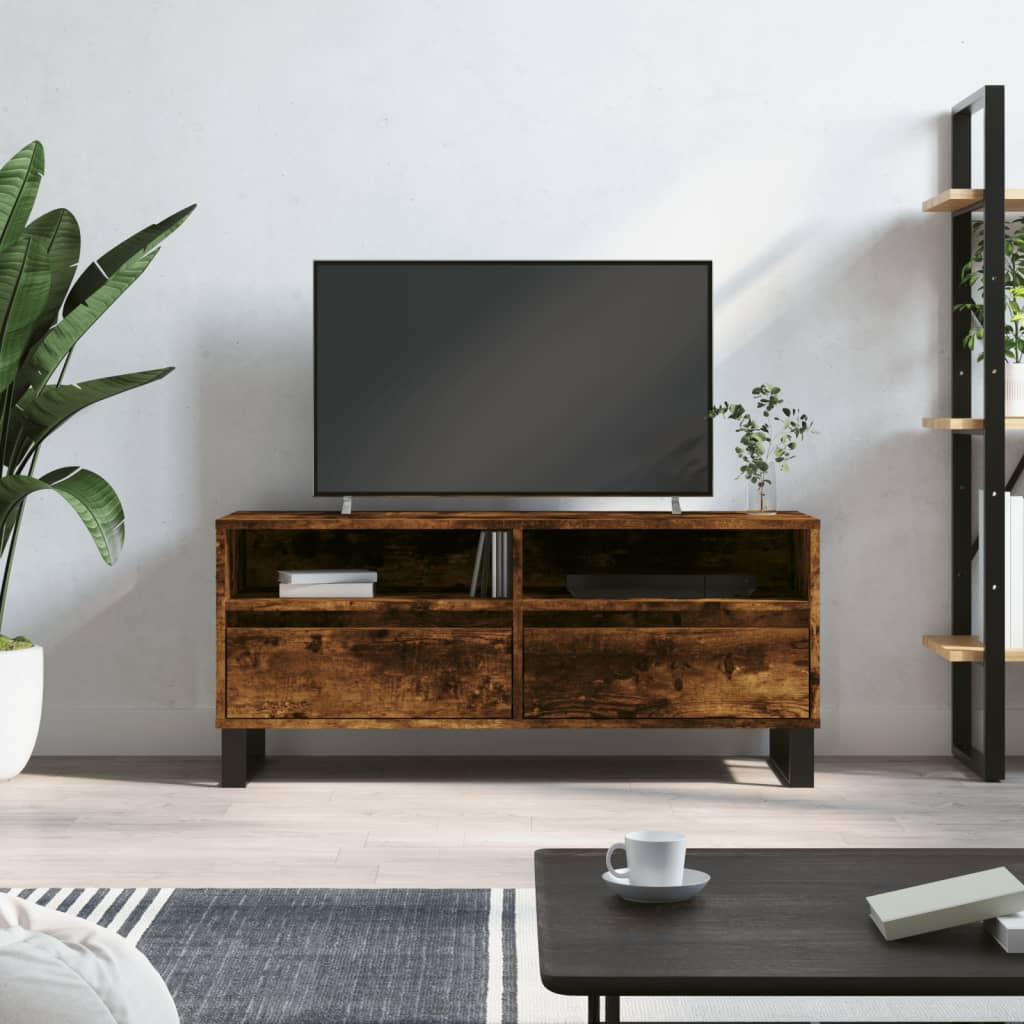 tv-bord 100x34,5x44,5 cm konstrueret træ røget egetræsfarve