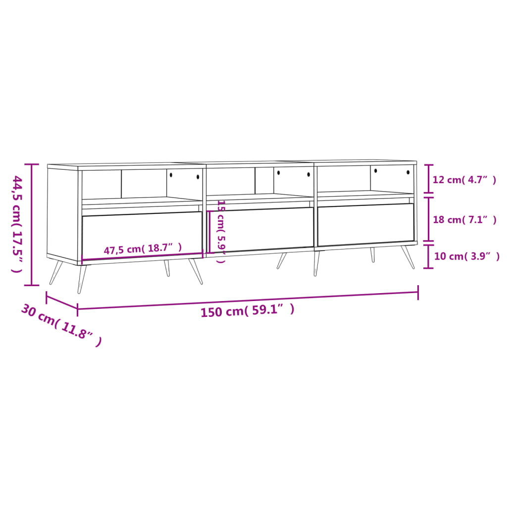 tv-bord 150x30x44,5 cm konstrueret træ hvid