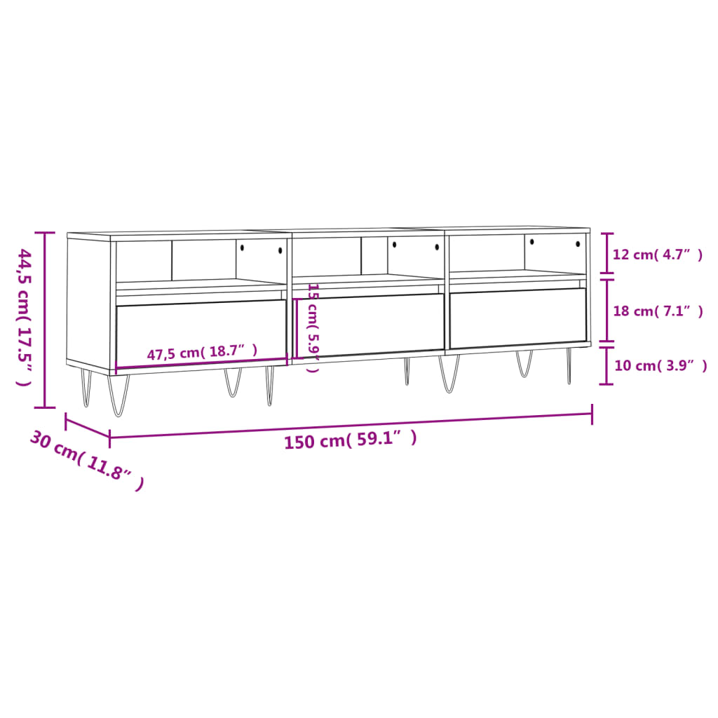 tv-bord 150x30x44,5 cm konstrueret træ hvid