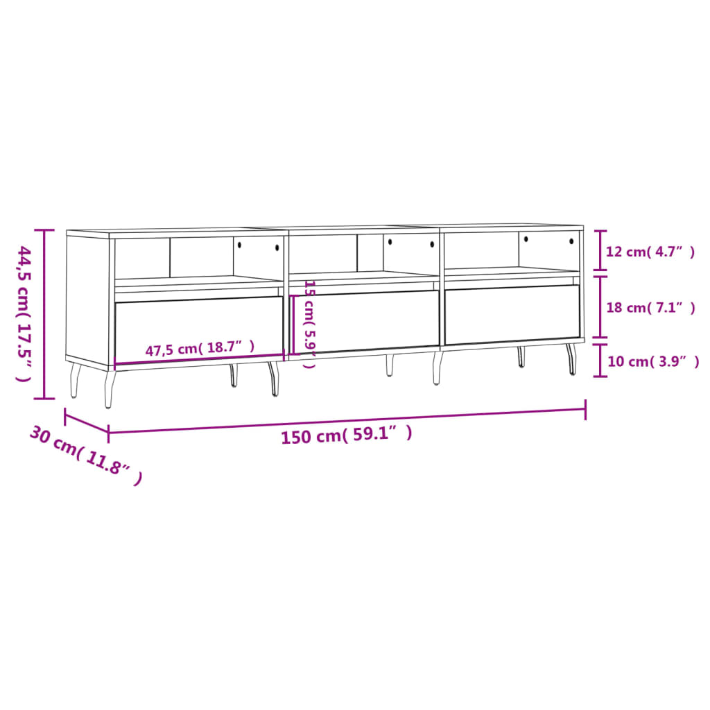 tv-bord 150x30x44,5 cm konstrueret træ hvid