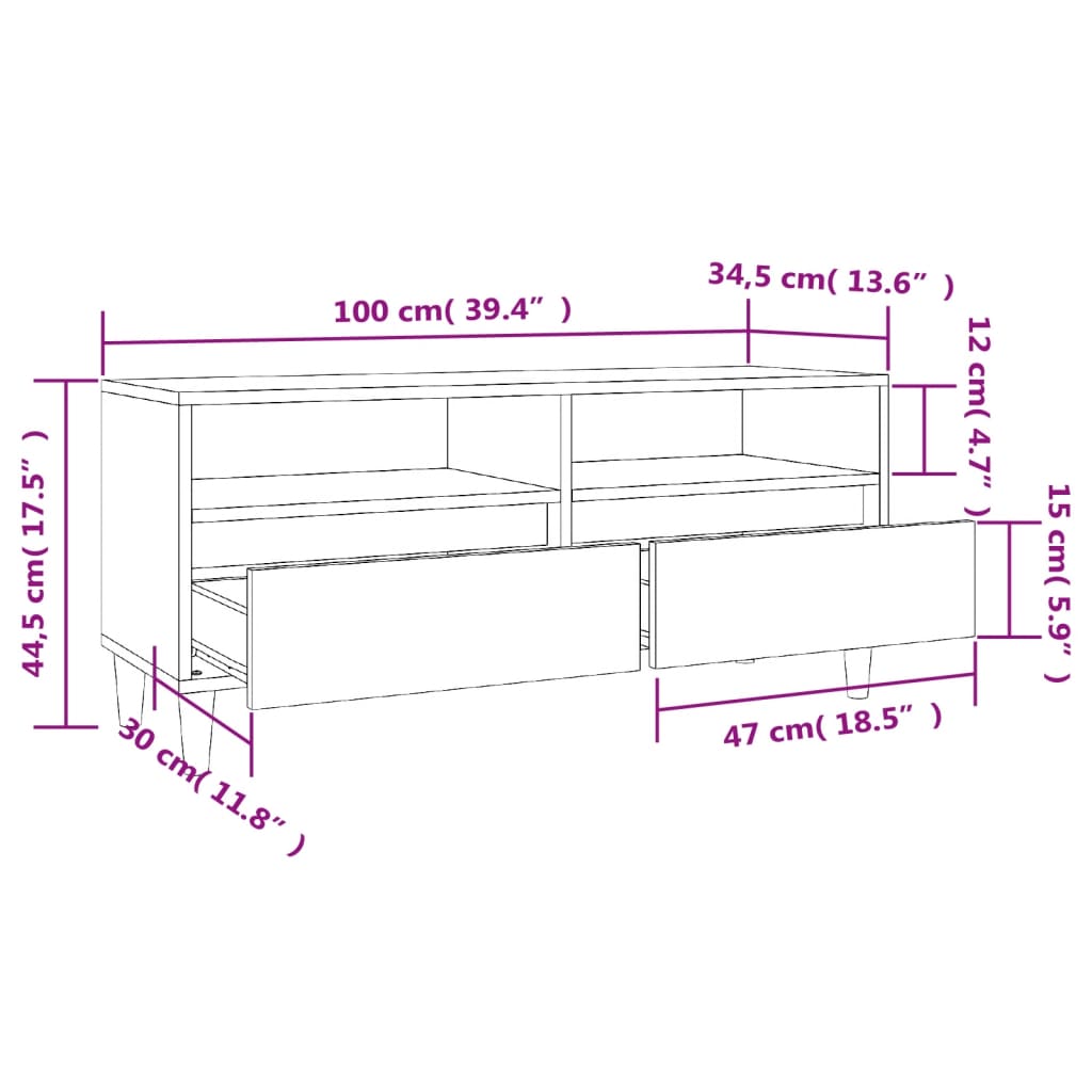 tv-bord 100x34,5x44,5 cm konstrueret træ sort