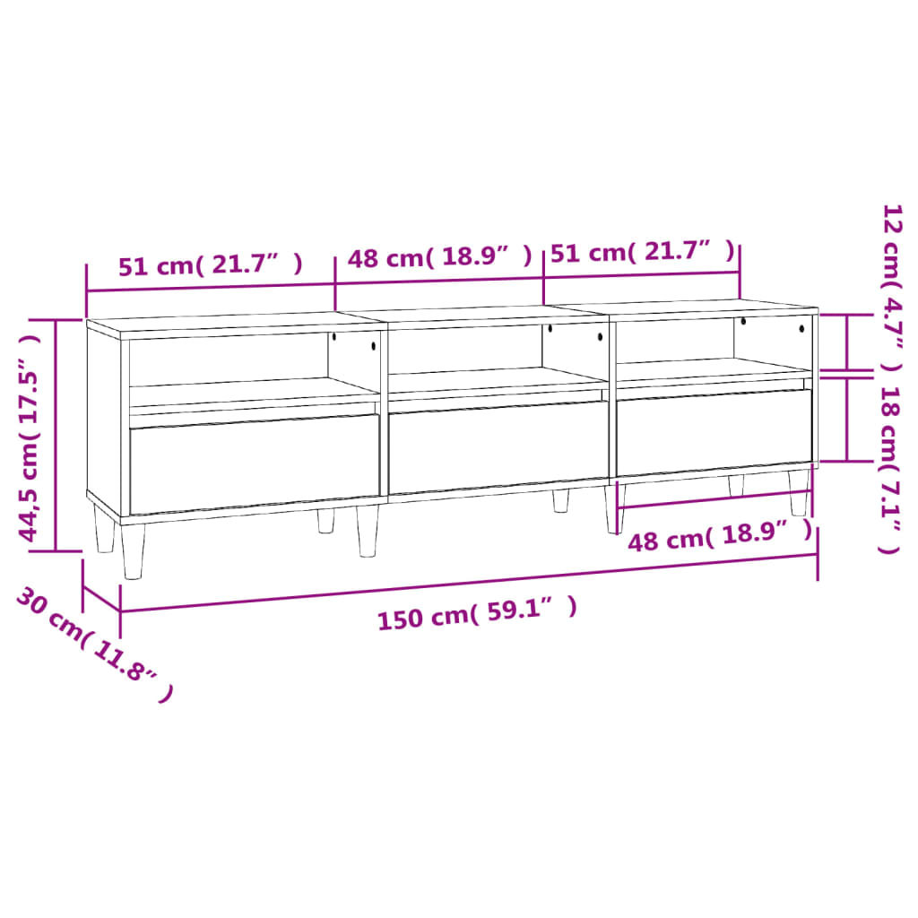 tv-bord 150x30x44,5 cm konstrueret træ hvid