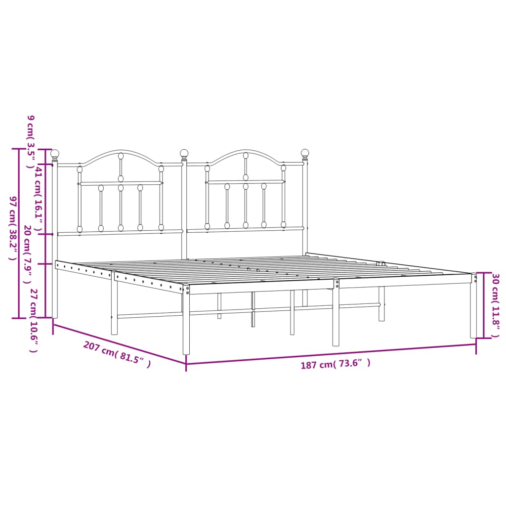 sengeramme med sengegavl 180x200 cm metal hvid