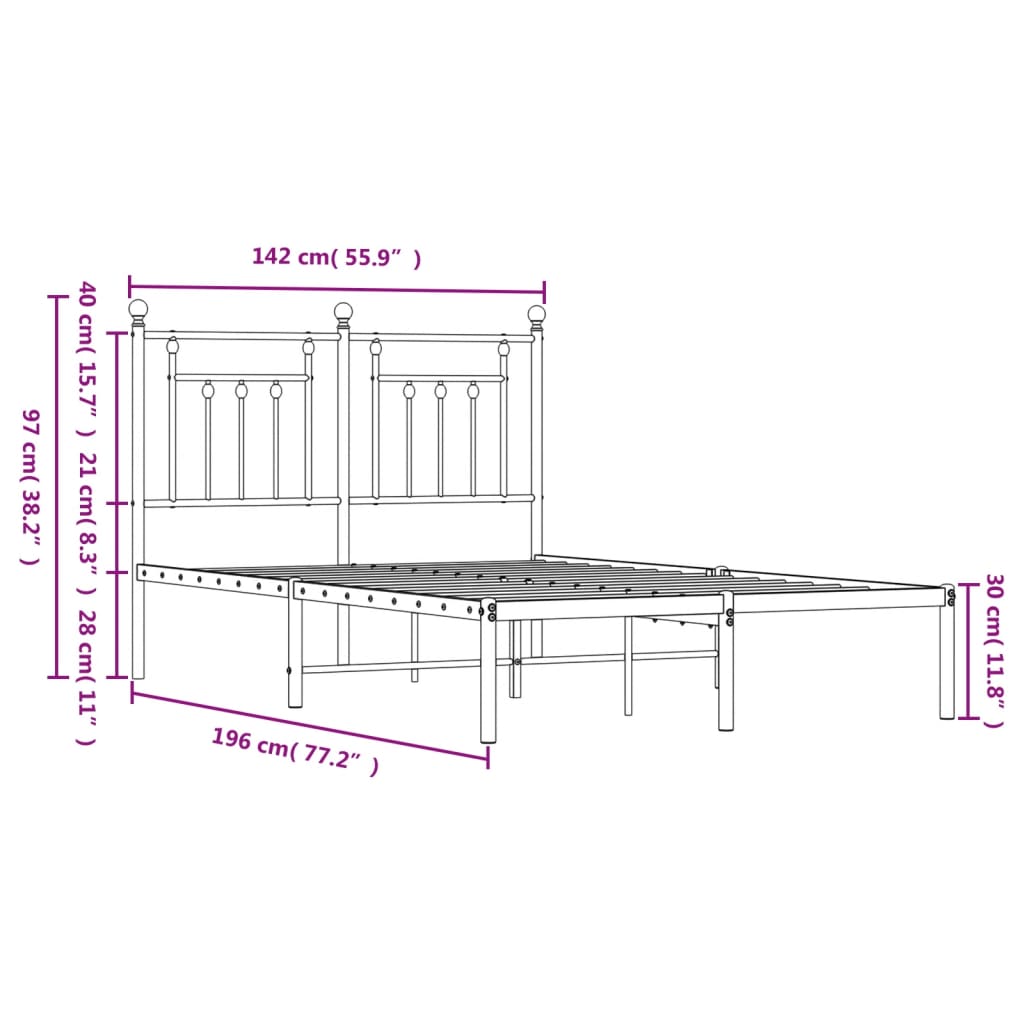 sengeramme med sengegavl 135x190 cm metal sort