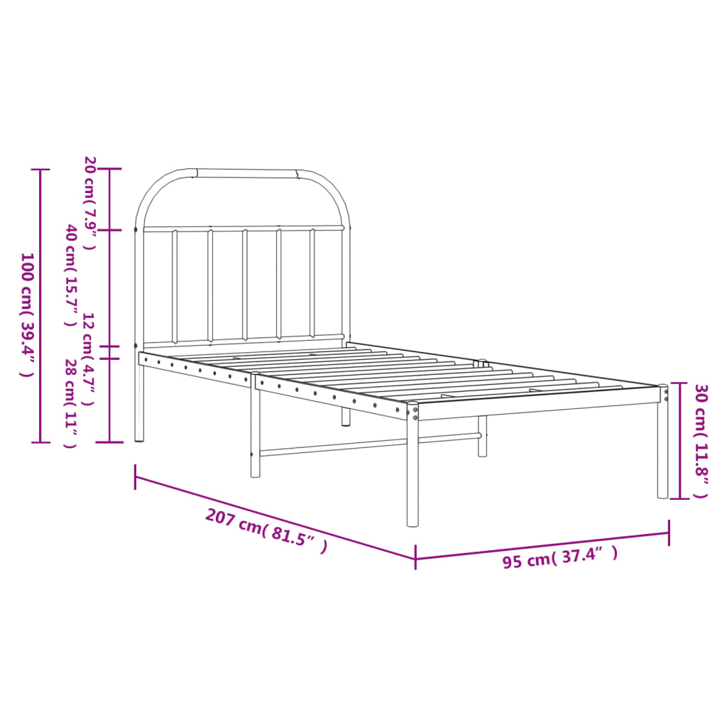 sengeramme med sengegavl 90x200 cm metal sort