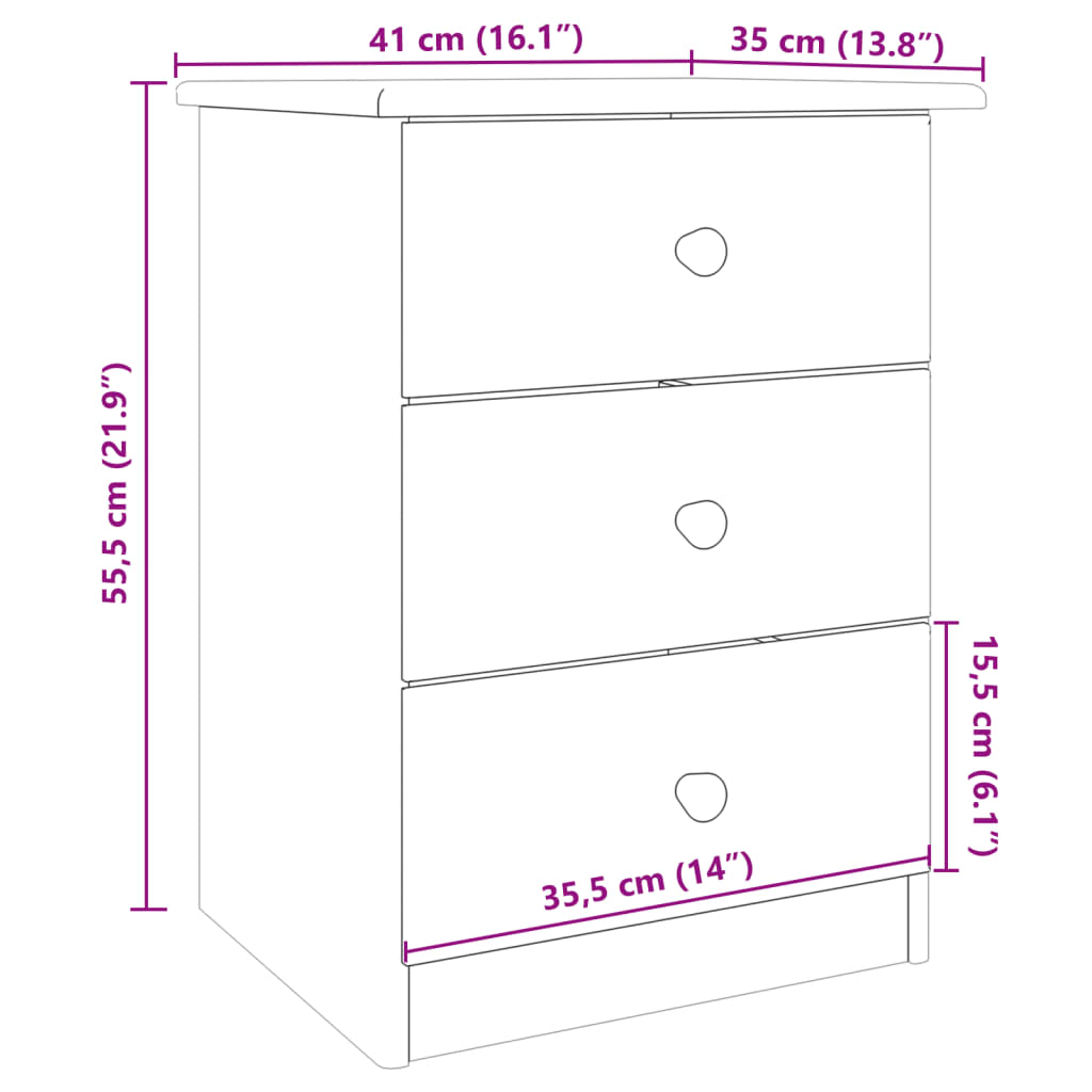 sengebord ALTA 41x35x55,5 cm massivt fyrretræ