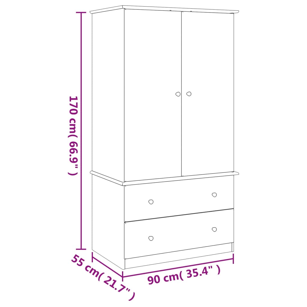 klædeskab ALTA 90x55x170 cm massivt fyrretræ