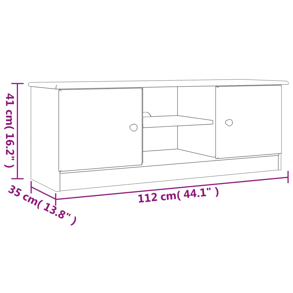 tv-bord ALTA 112x35x41 cm massivt fyrretræ