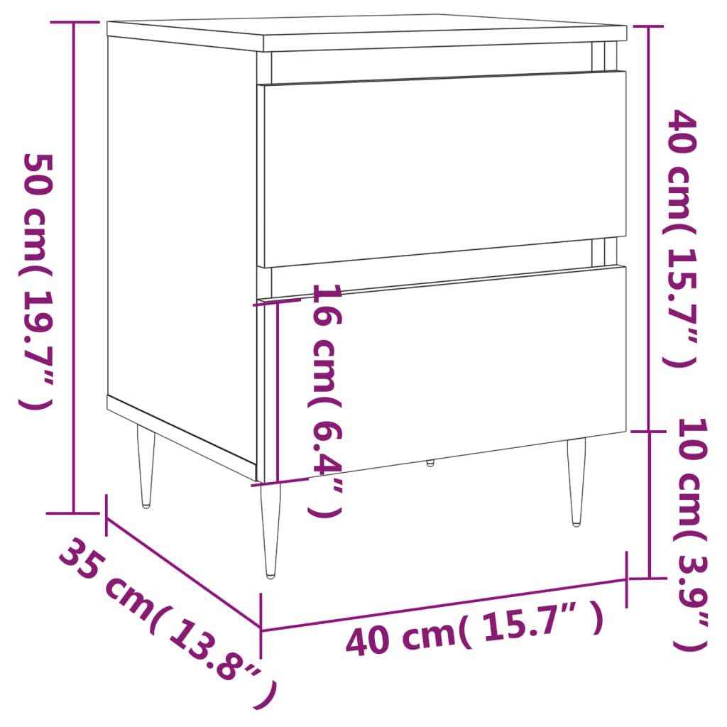 sengebord 40x35x50 cm konstrueret træ hvid