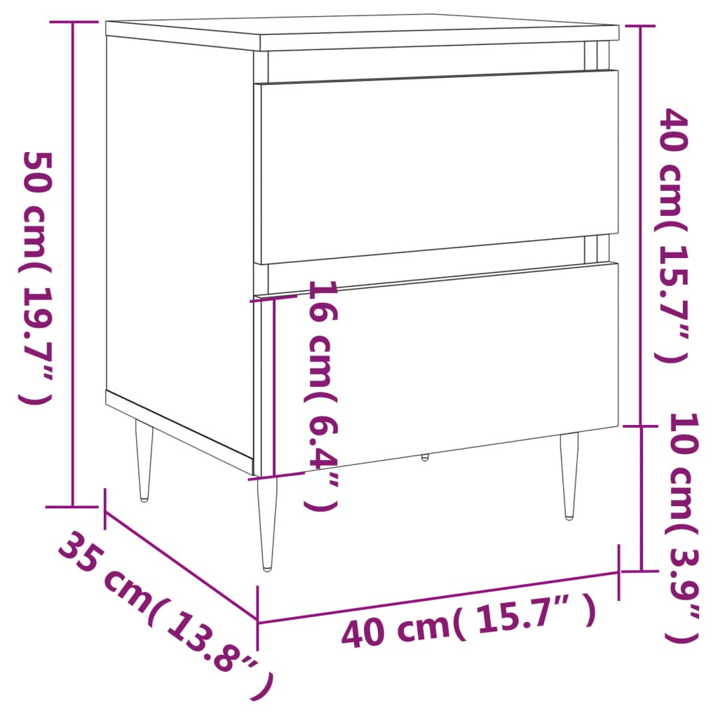 sengebord 40x35x50 cm konstrueret træ sort