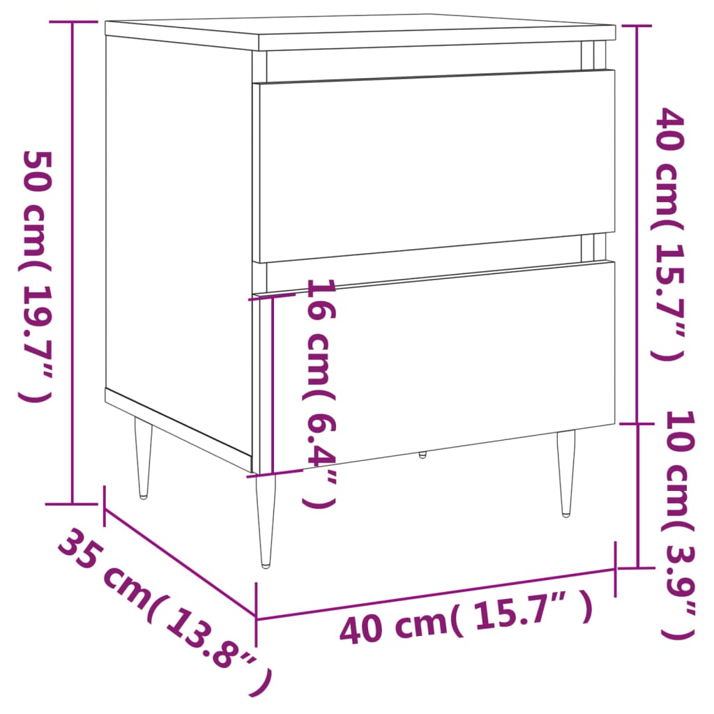 sengeborde 2 stk. 40x35x50 cm konstrueret træ sort