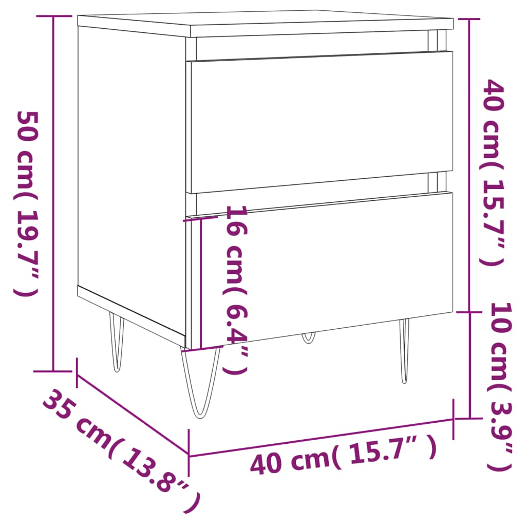 sengebord 40x35x50 cm konstrueret træ sort