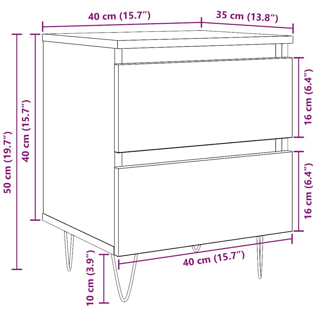 sengebord 40x35x50 cm konstrueret træ sonoma-eg