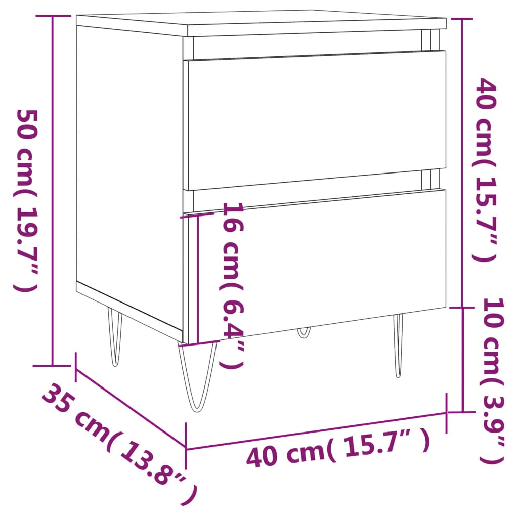 sengebord 40x35x50 cm konstrueret træ betongrå