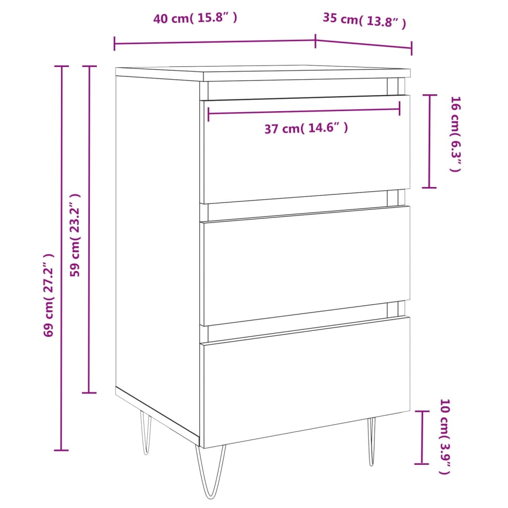 sengeborde 2 stk. 40x35x69 cm konstrueret træ brunt egetræ