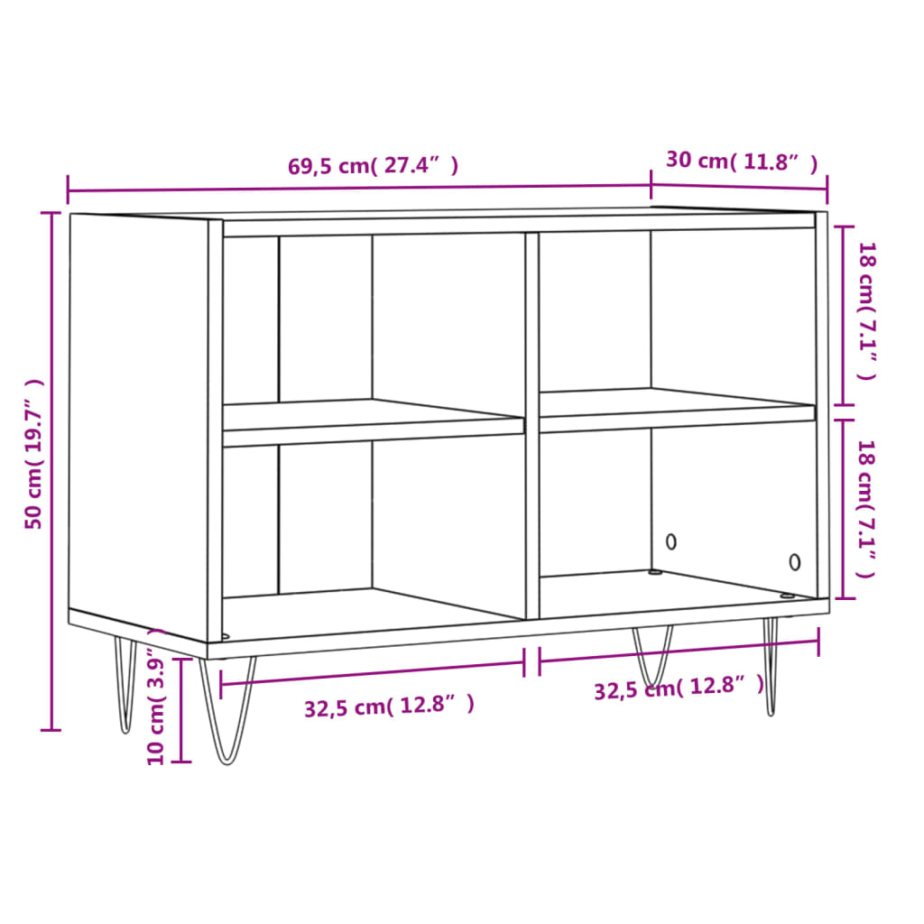 tv-bord 69,5x30x50 cm konstrueret træ hvid højglans