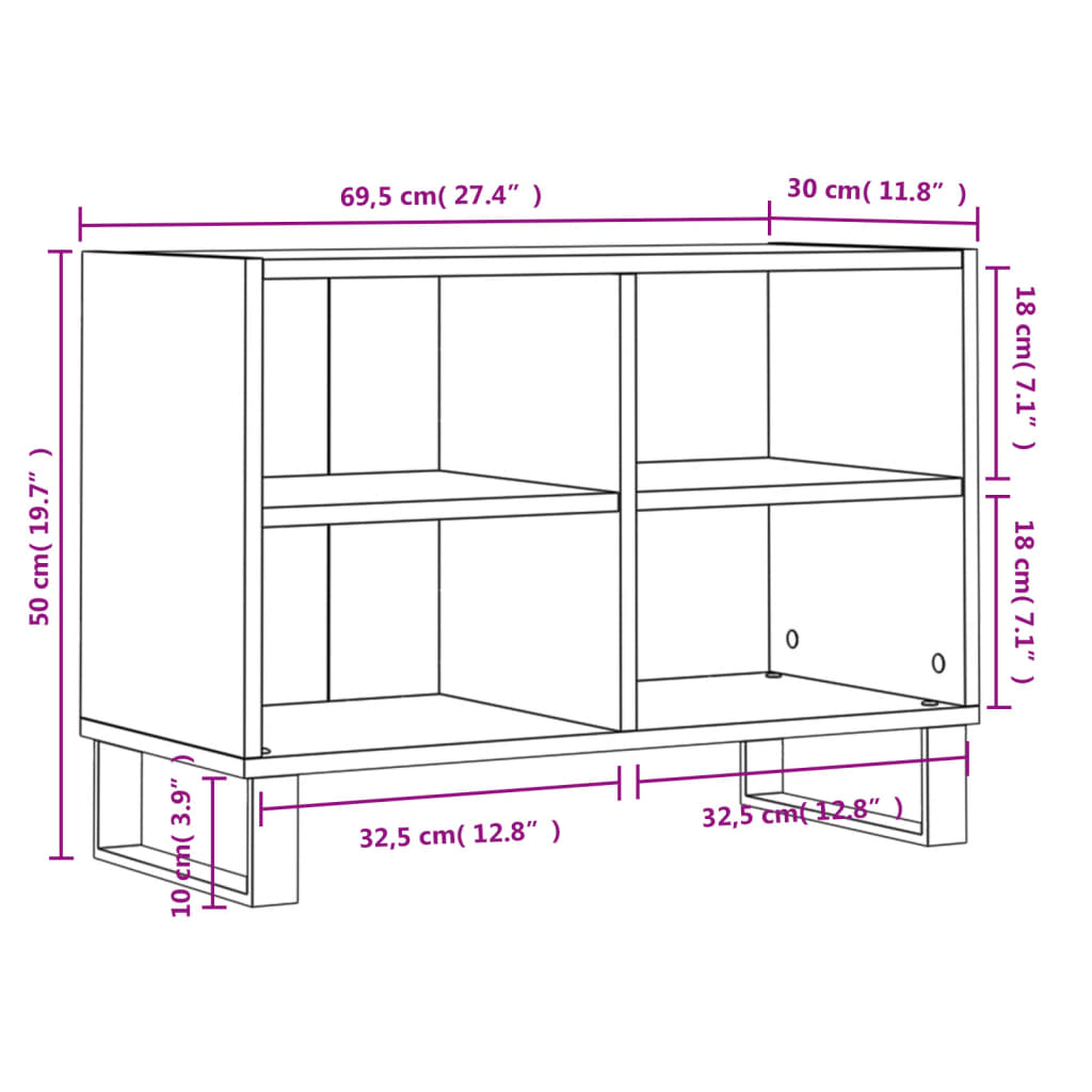 tv-bord 69,5x30x50 cm konstrueret træ sort