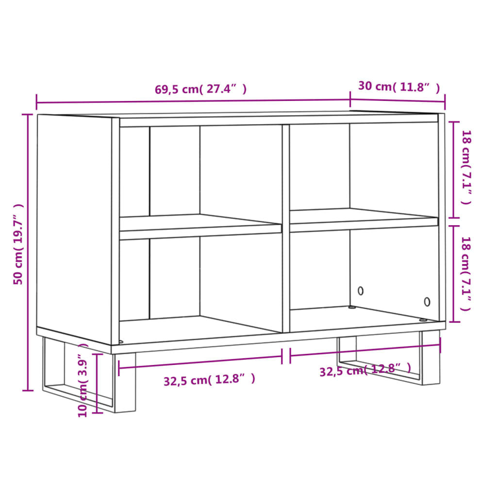 tv-bord 69,5x30x50 cm konstrueret træ røget egetræsfarve