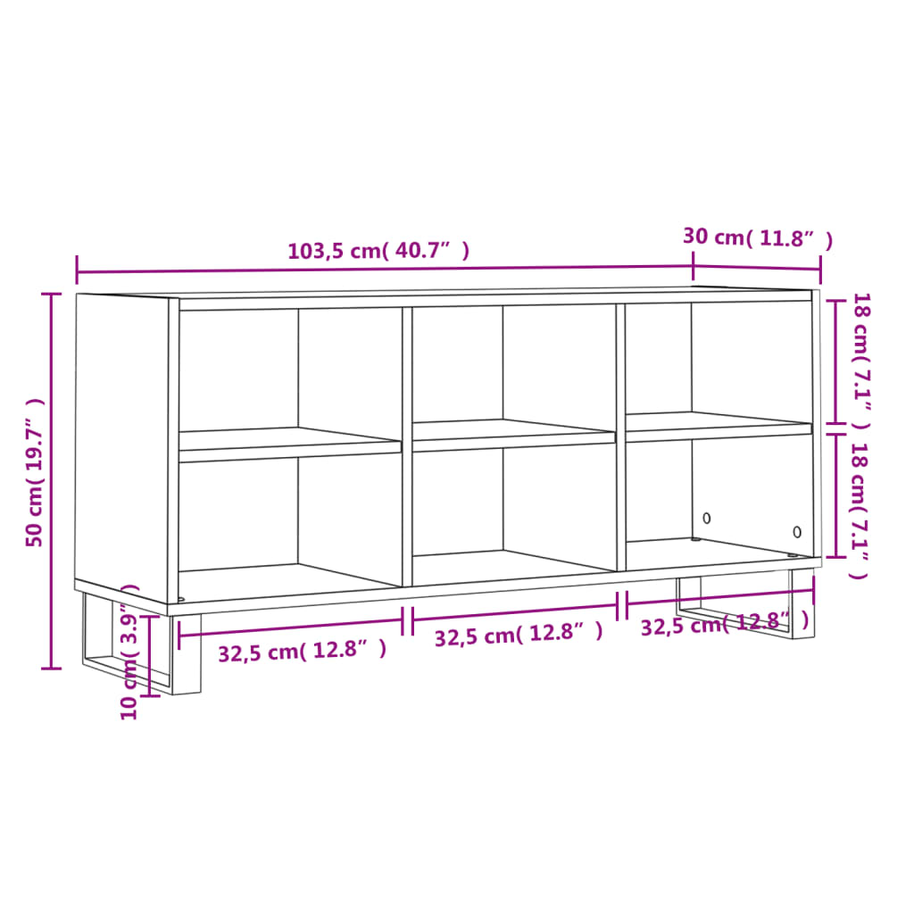 tv-bord 103,5x30x50 cm konstrueret træ hvid højglans