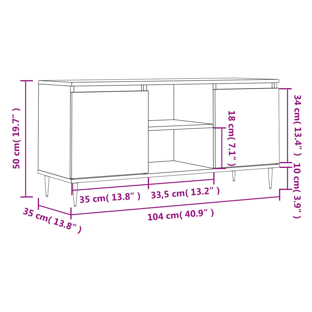 tv-bord 104x35x50 cm konstrueret træ hvid højglans