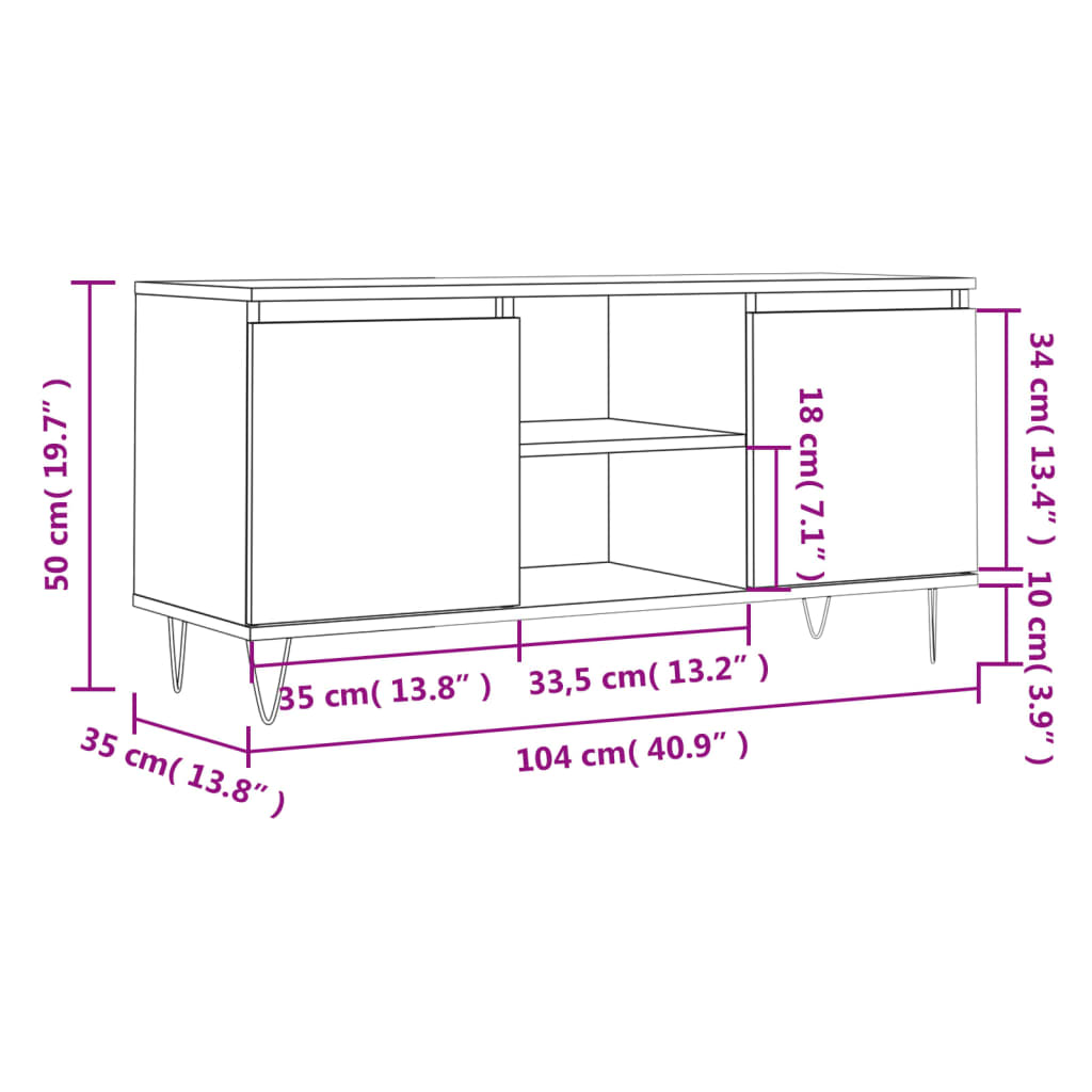 tv-bord 104x35x50 cm konstrueret træ hvid