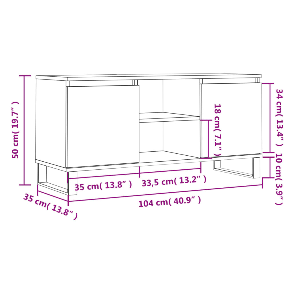 tv-bord 104x35x50 cm konstrueret træ hvid