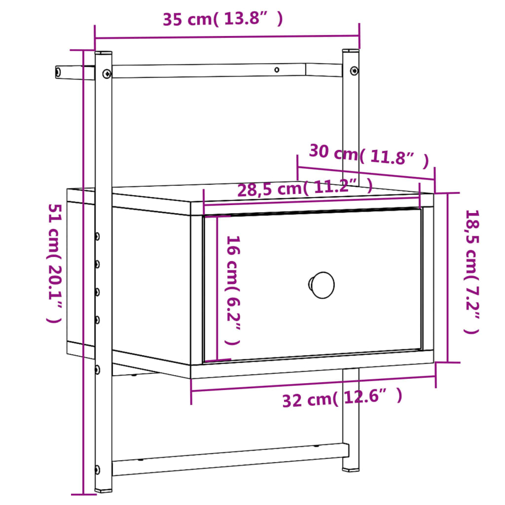 sengeborde til væg 2 stk. 35x30x51 cm konstrueret træ brunt eg