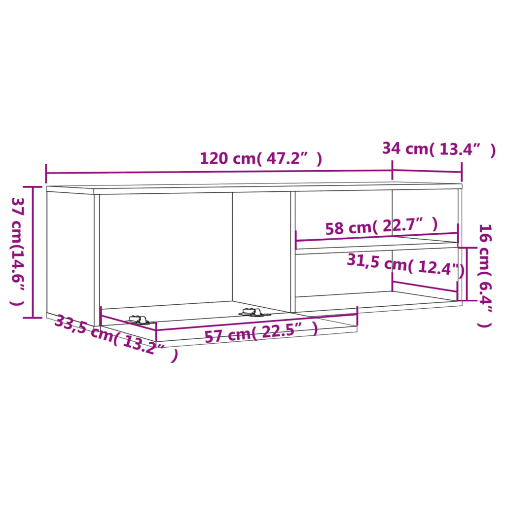 tv-bord 120x34x37 cm konstrueret træ røget egetræsfarve