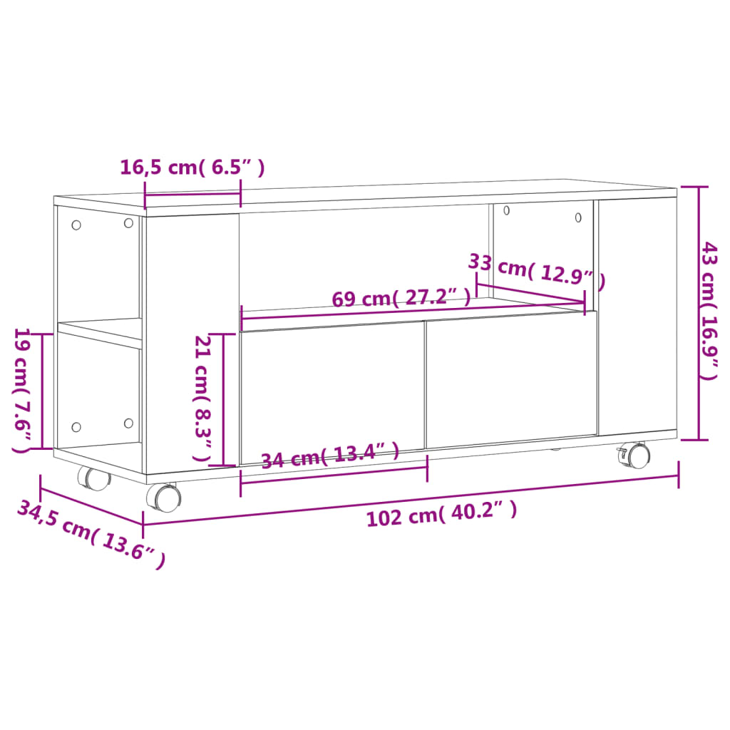 tv-bord 102x34,5x43 cm konstrueret træ sonoma-eg