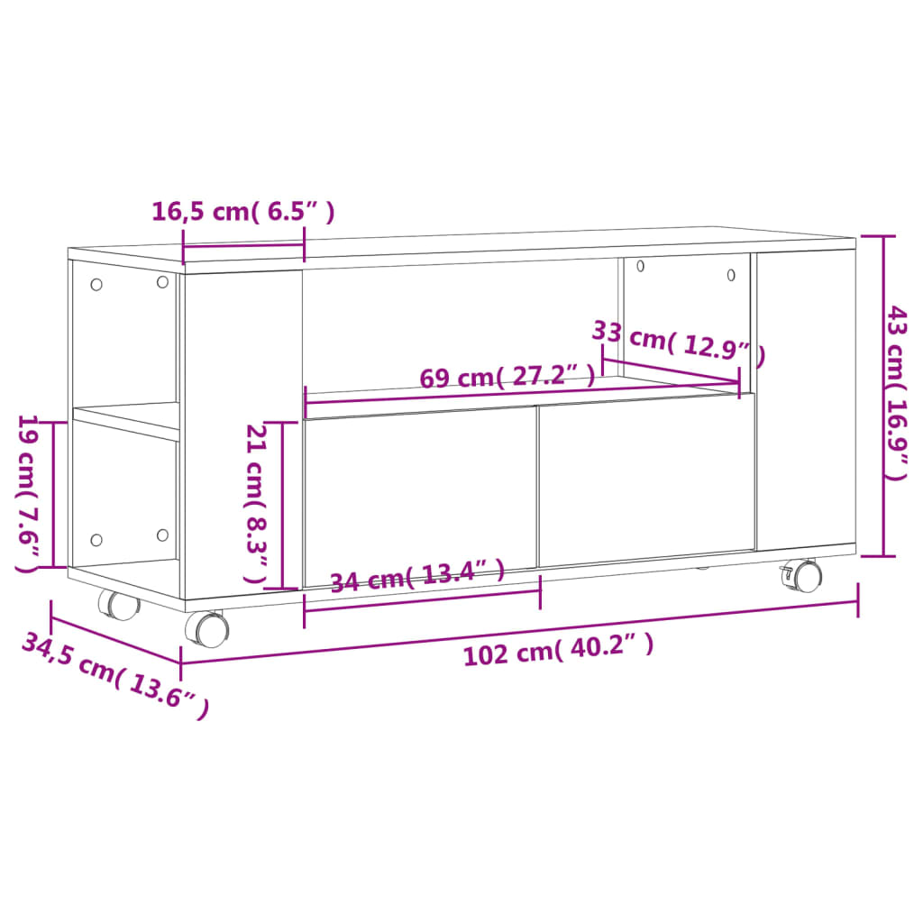 tv-bord 102x34,5x43 cm konstrueret træ grå sonoma-eg