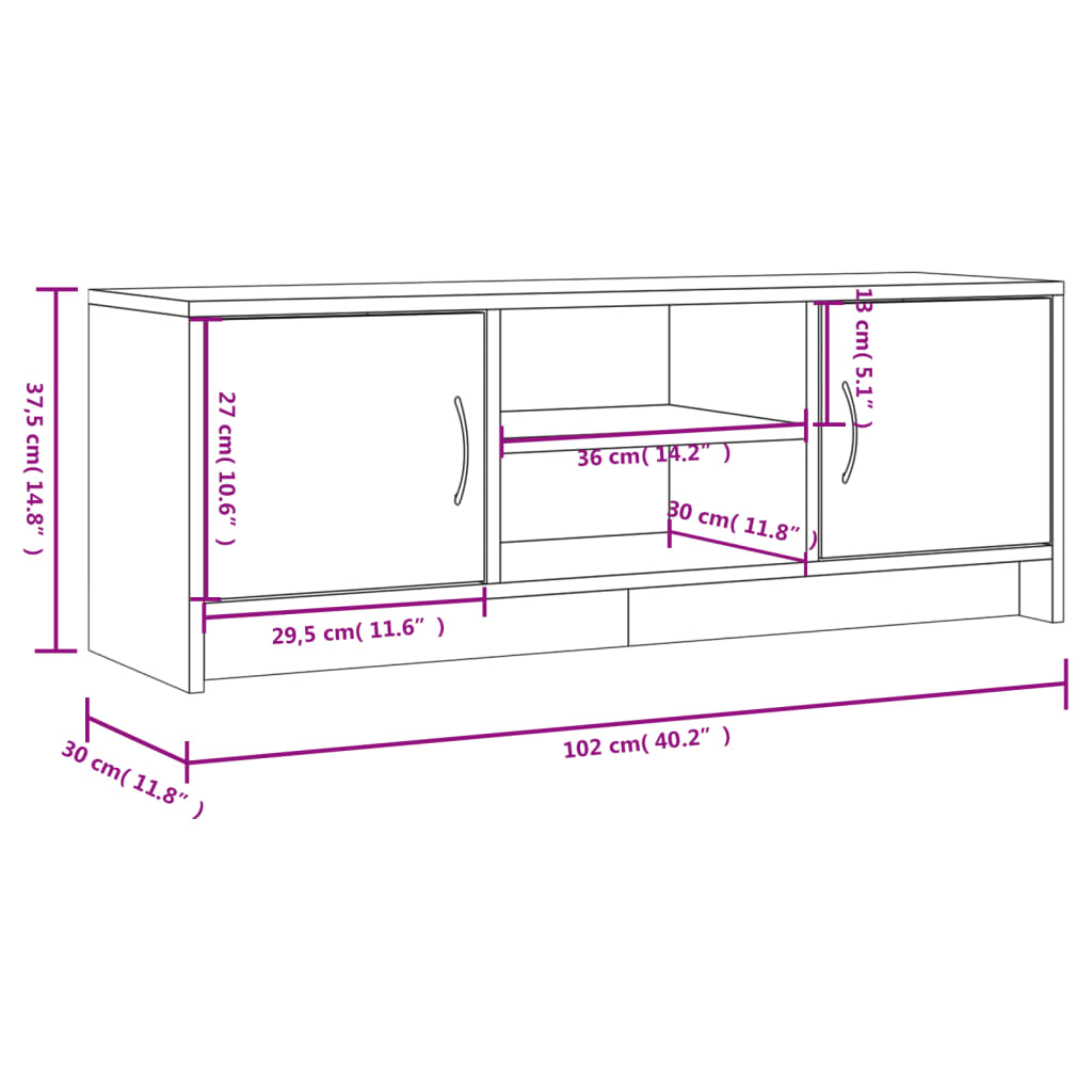 tv-bord 102x30x37,5 cm konstrueret træ sort