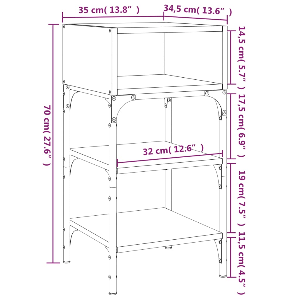 sengeborde 2 stk. 35x34,5x70 cm konstrueret træ sort