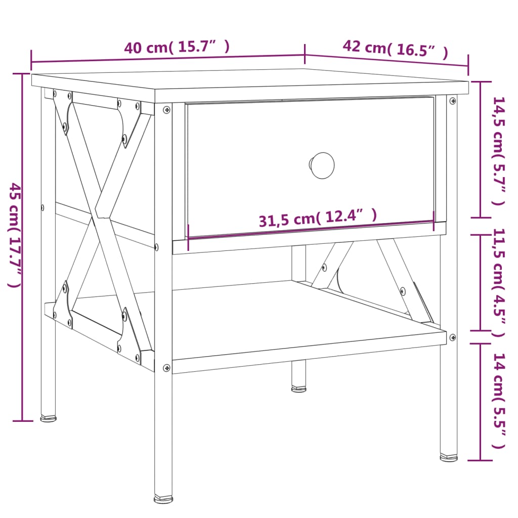 sengebord 40x42x45 cm konstrueret træ sort