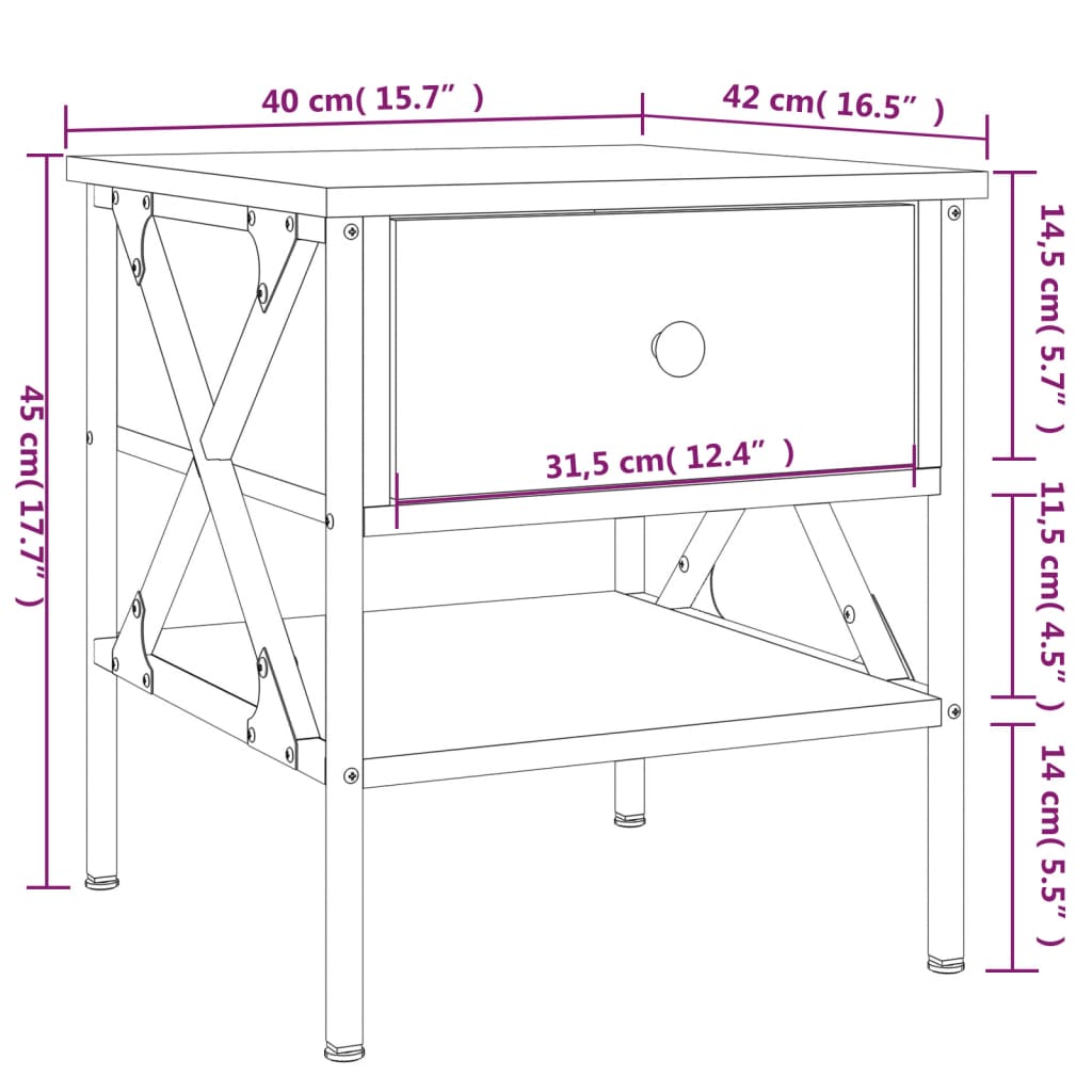 sengebord 40x42x45 cm konstrueret træ sonoma-eg