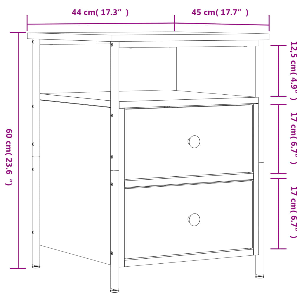 sengebord 44x45x60 cm konstrueret træ sort