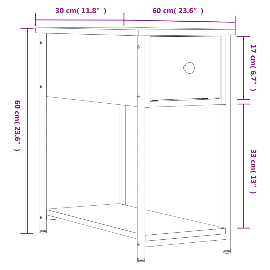 sengebord 30x60x60 cm konstrueret træ sort