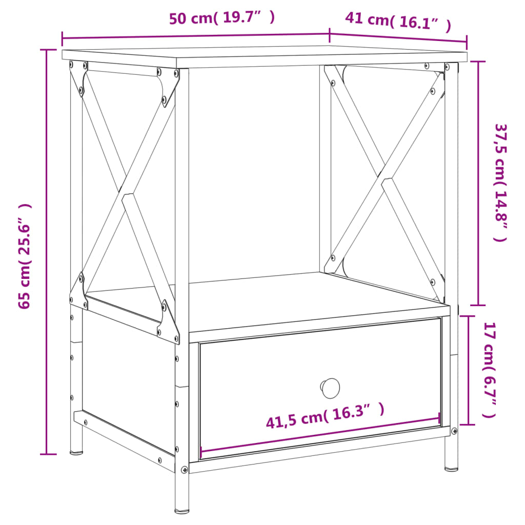 sengeborde 2 stk. 50x41x65 cm konstrueret træ sort