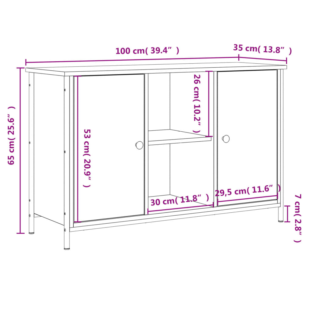 tv-bord 100x35x65 cm konstrueret træ sort