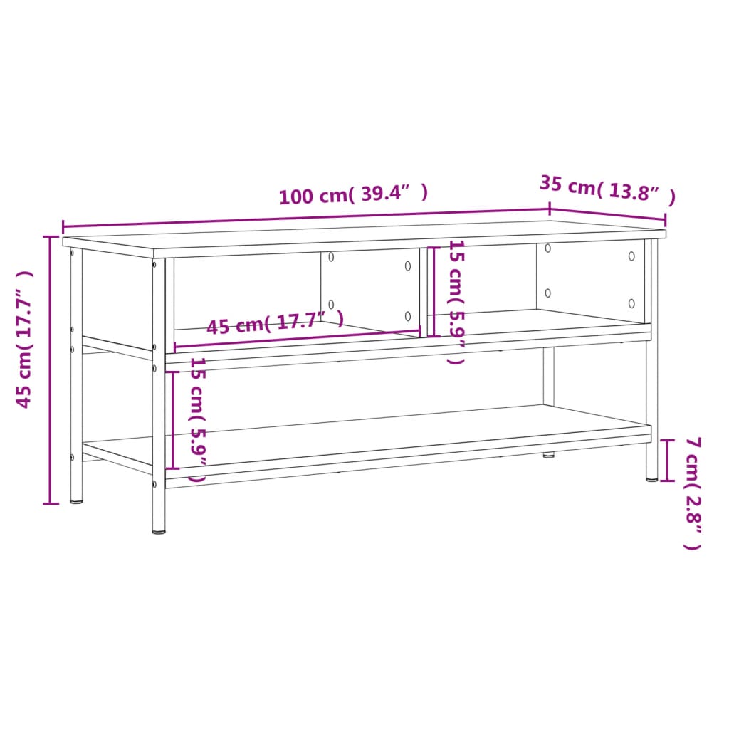 tv-bord 100x35x45 cm konstrueret træ røget egetræsfarve