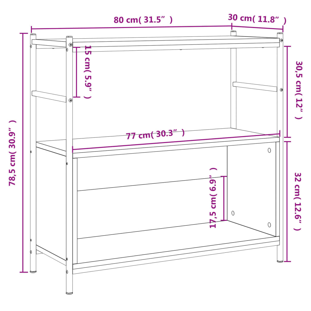 bogreol 80x30x78,5 cm konstrueret træ og jern sort