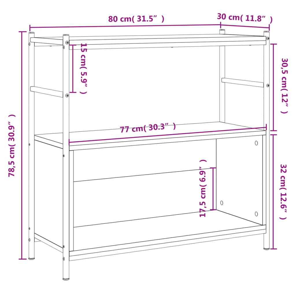 bogreol 80x30x78,5 cm konstrueret træ og jern sonoma-eg