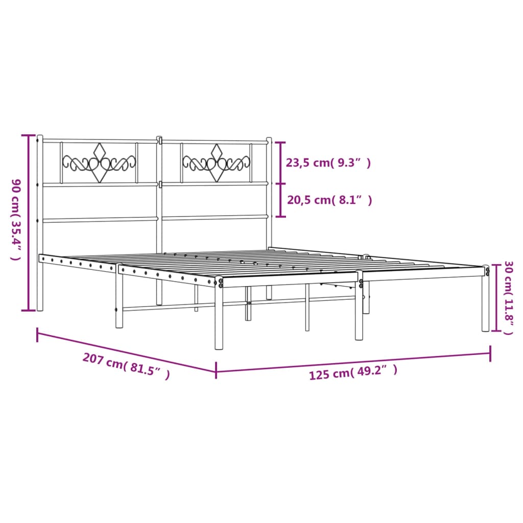 sengeramme med sengegavl 120x200 cm metal sort